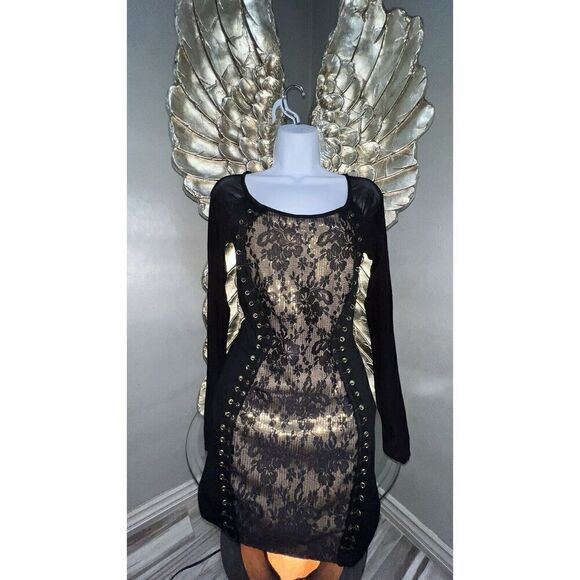 Symphony Black Lace Dress with Gold Sequins, Size small - Picture 12 of 12